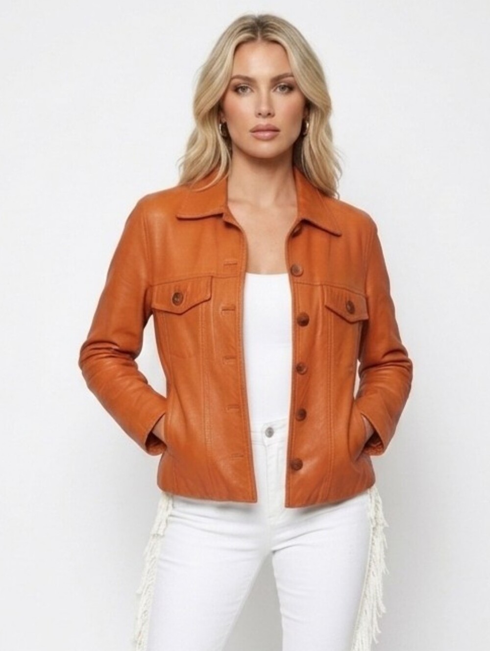 Vintage PYRAMID Burnt Orange Real Leather Jacket - Size 40 (US Sz 8) Soulder Pad
